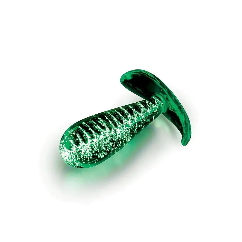 Glow in the Dark Whipsmart Glass Butt Plug with Curved Base
