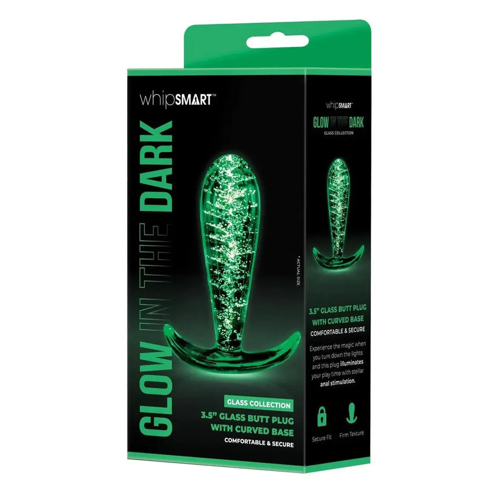 Glow in the Dark Whipsmart Glass Butt Plug with Curved Base