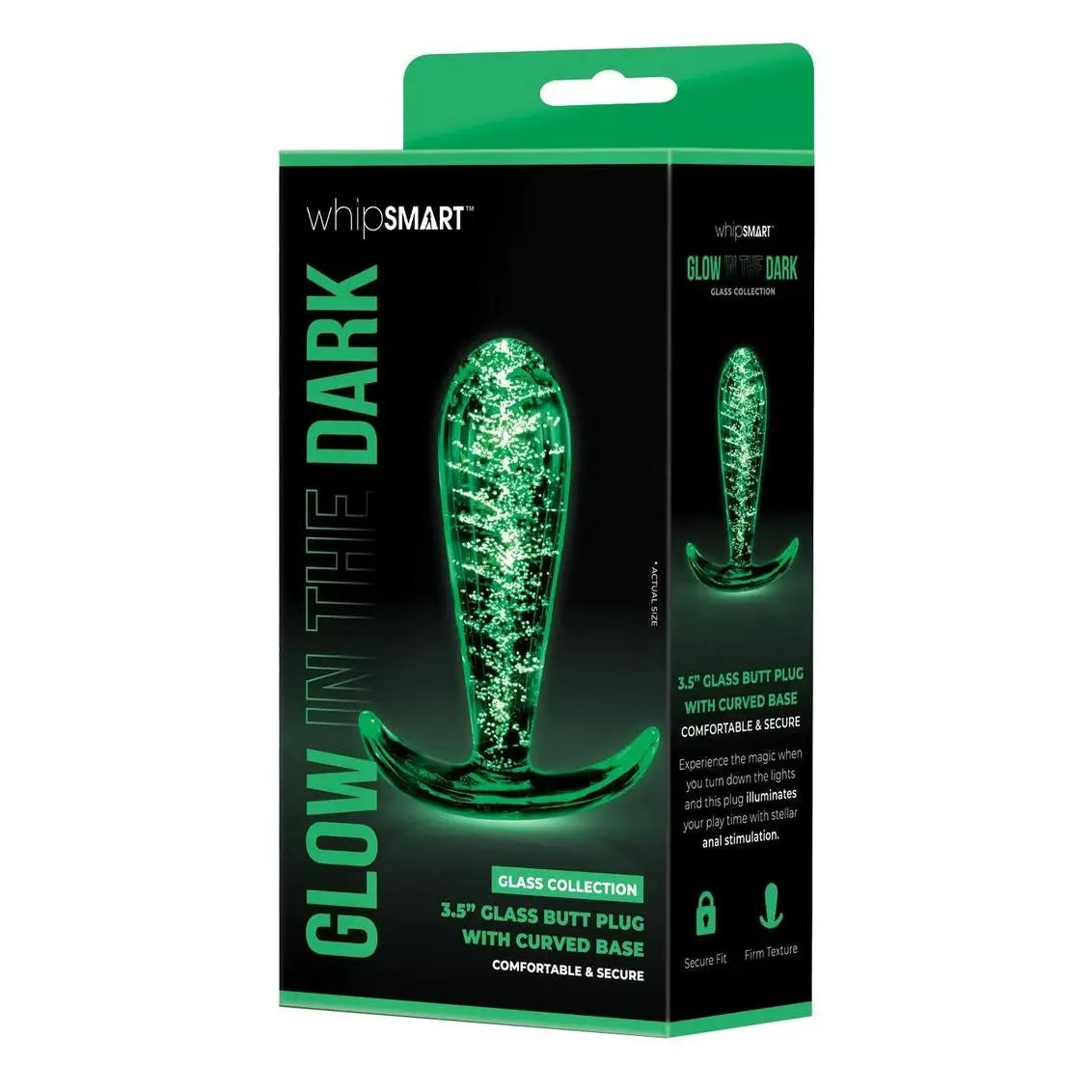 Glow in the Dark Whipsmart Glass Butt Plug with Curved Base