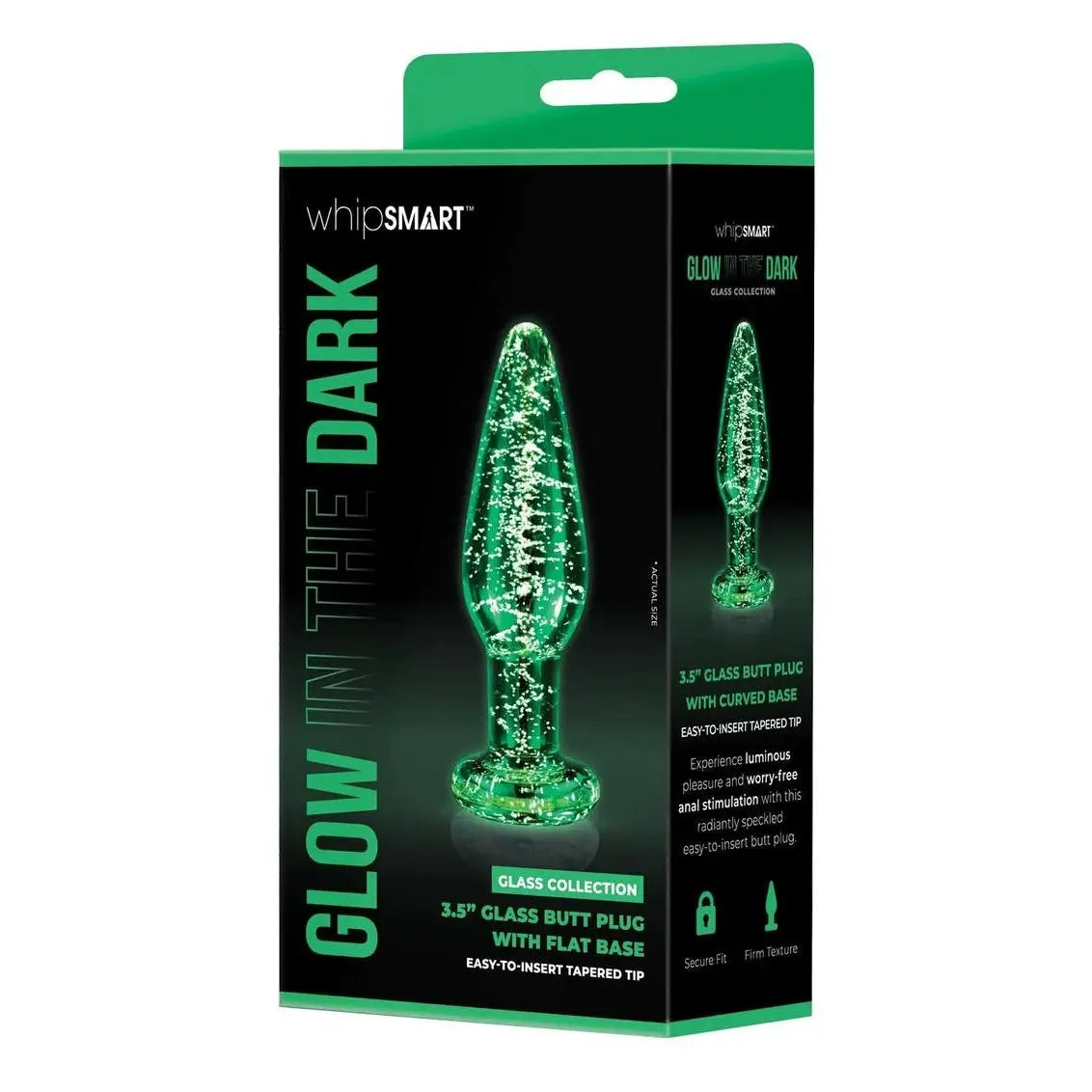 Glow in the Dark Whipsmart Glass Butt Plug with Flat Base