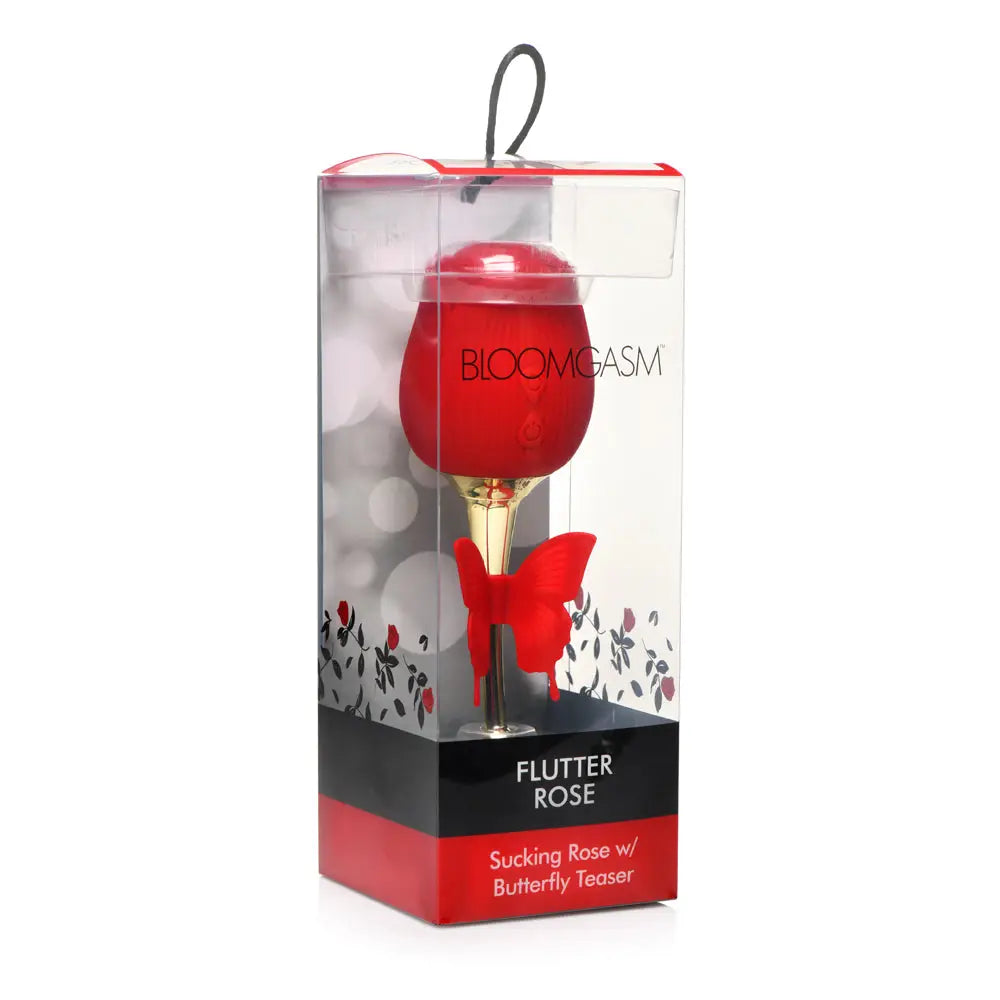 Bloomgasm™ Flutter Rose Sucking Stimulator with Butterfly Teaser - Red - Vibrator