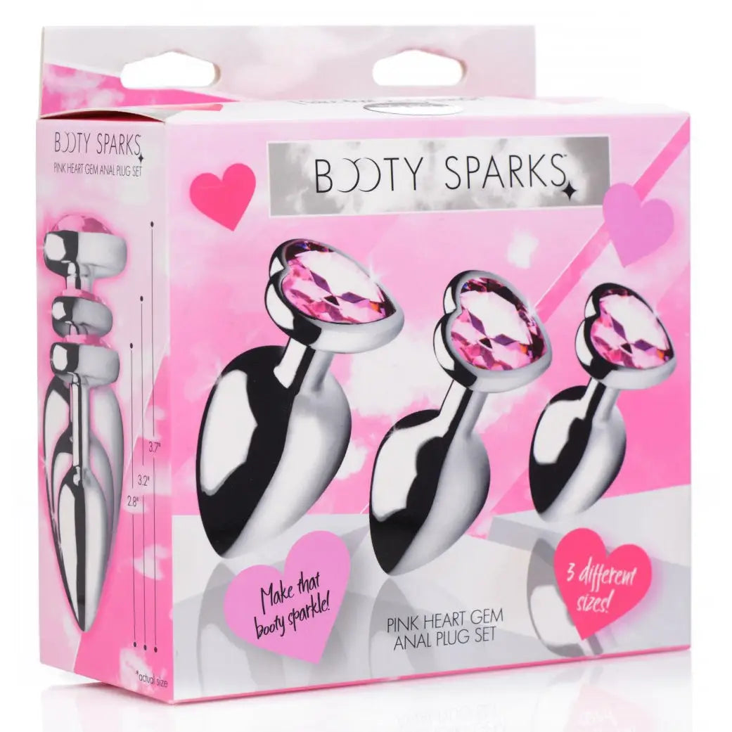 Booty Sparks™ Pink Heart Gem Anal Plug Set - Butt