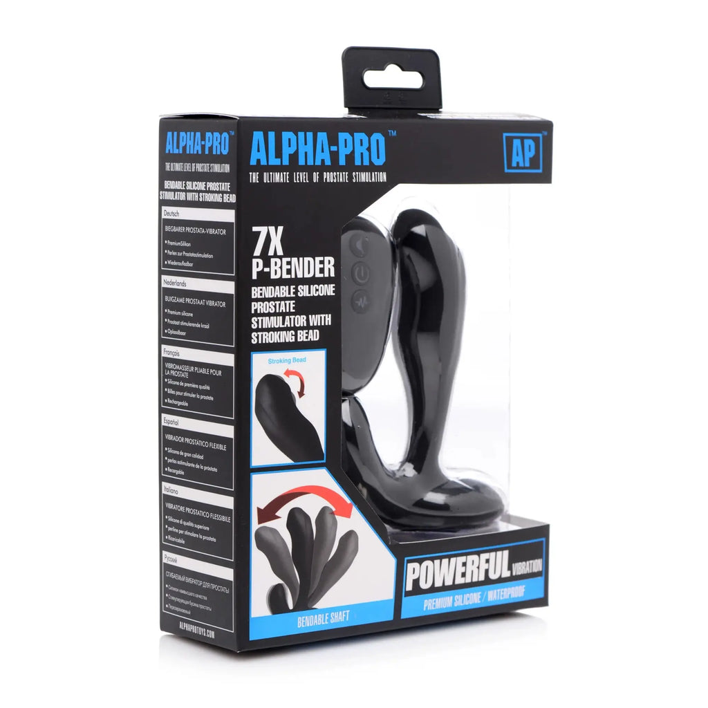 XR Brands® Brands Alpha-Pro Bendable Prostate Stimulator | Stroking Bead 7 Modes Wireless Remote Black
