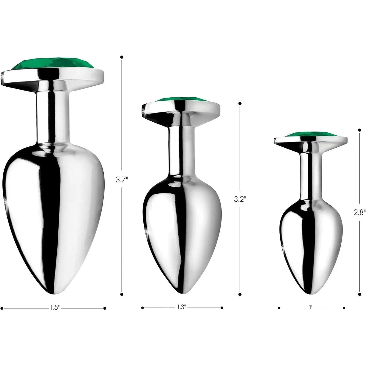 XR Brands® Brands Booty Sparks Emerald Gem Anal Plug Set – 3 Sizes Metal Temperature Play