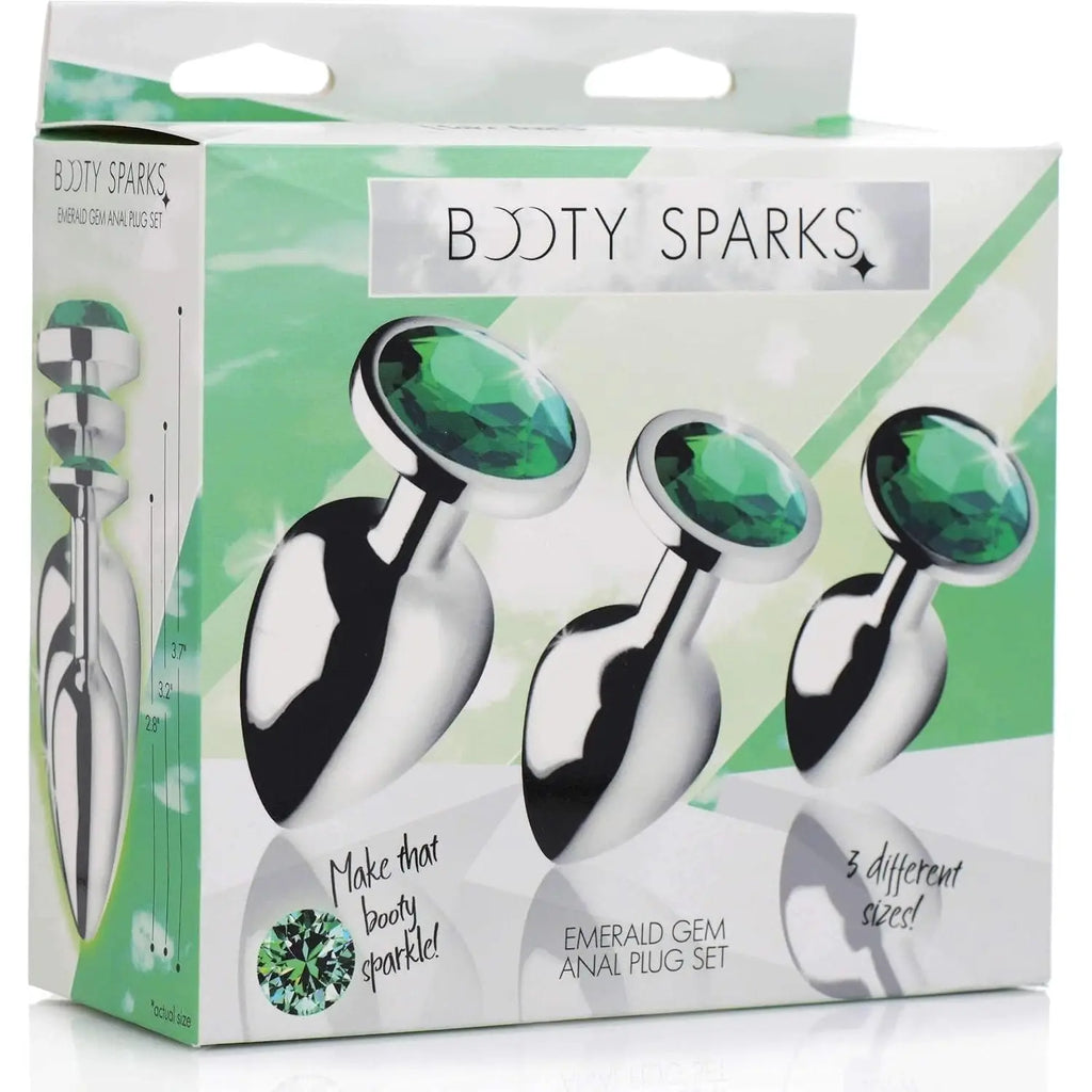 XR Brands® Brands Booty Sparks Emerald Gem Anal Plug Set – 3 Sizes Metal Temperature Play