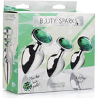 XR Brands® Brands Booty Sparks Emerald Gem Anal Plug Set – 3 Sizes Metal Temperature Play