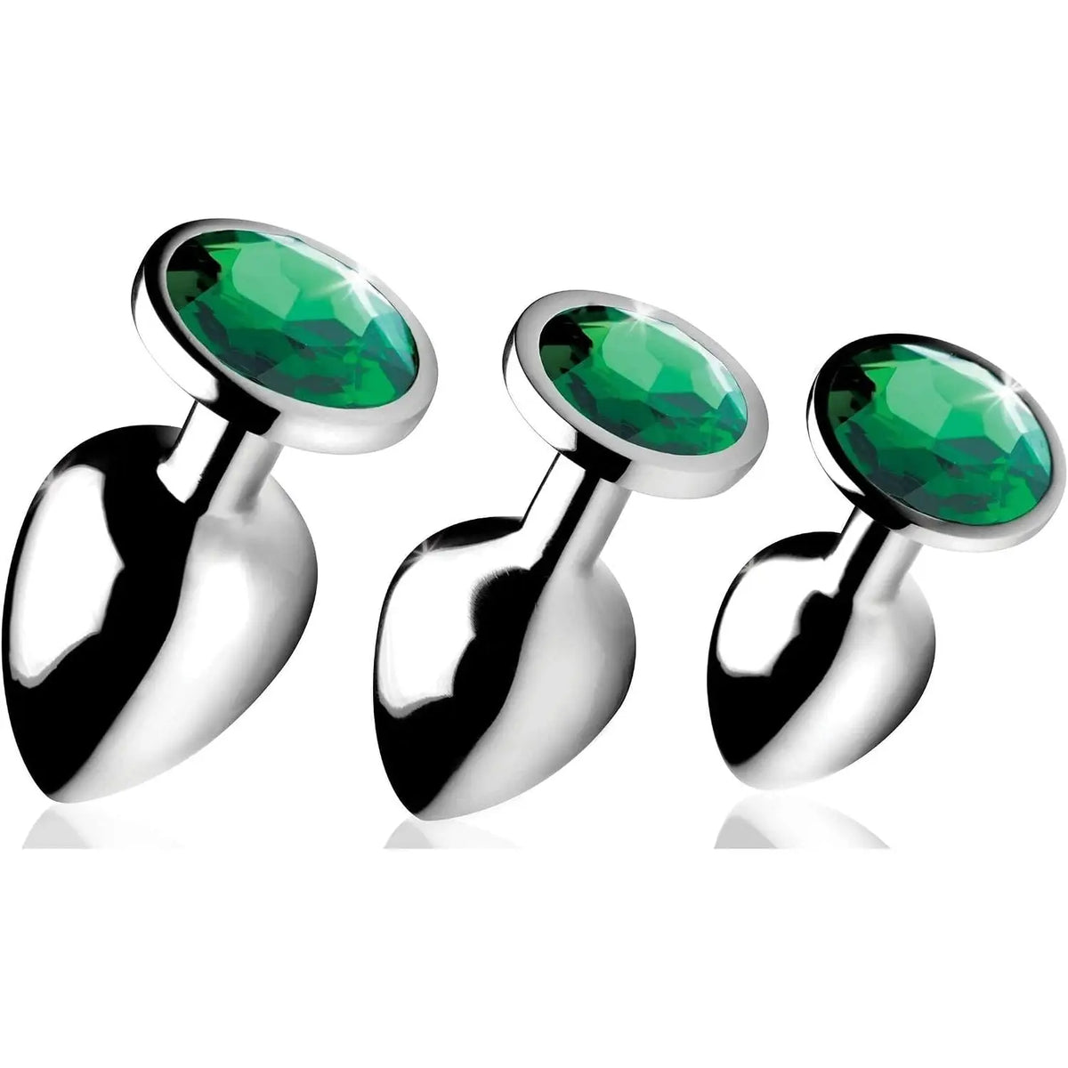 XR Brands® Brands Booty Sparks Emerald Gem Anal Plug Set – 3 Sizes Metal Temperature Play