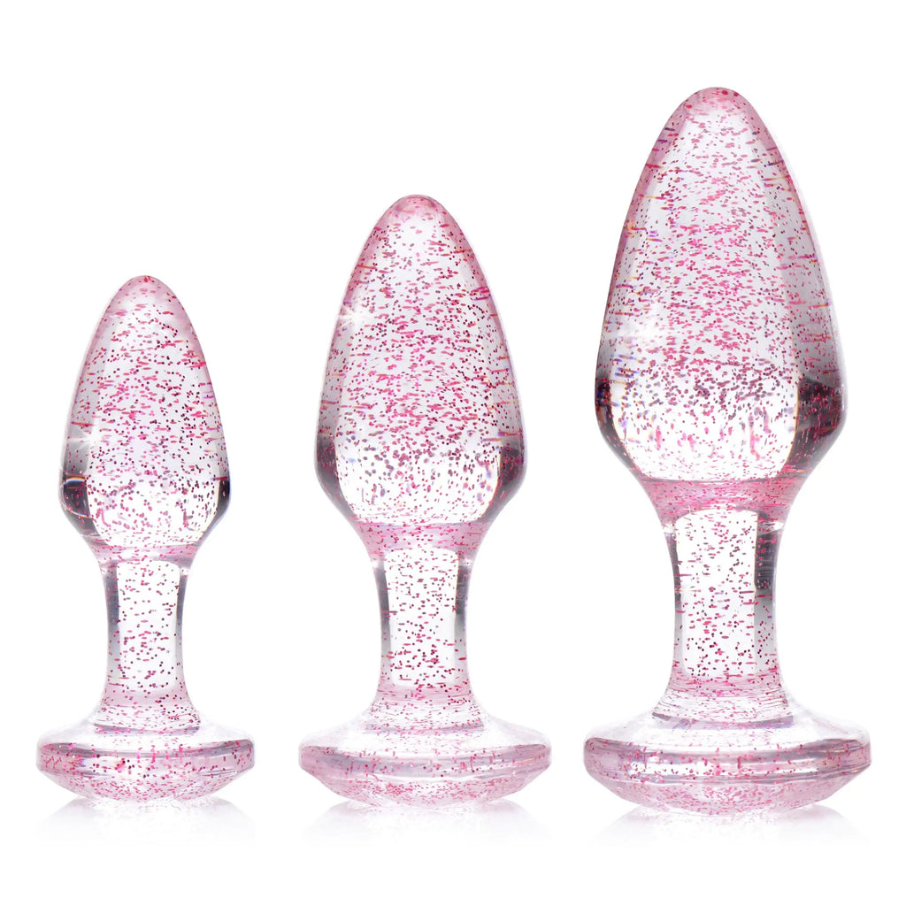 XR Brands® Brands Booty Sparks Glitter Gem Anal Plug Set | 3-Piece Training Kit Pink