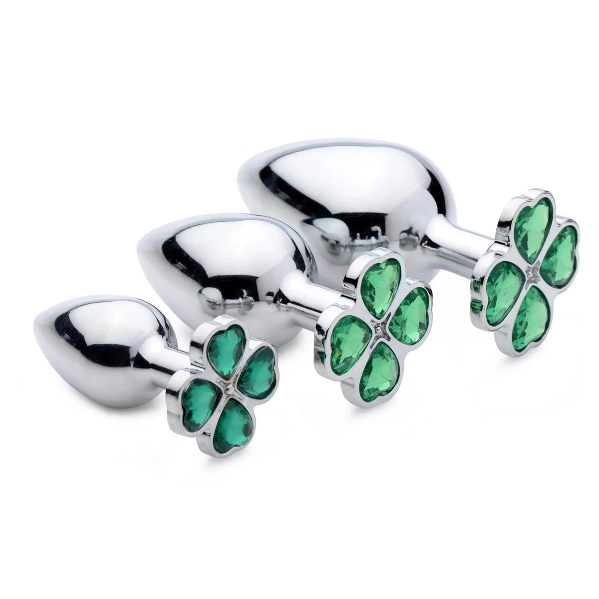XR Brands® Brands Booty Sparks Lucky Clover Gem Plug – 3 Sizes Metal Temperature Play