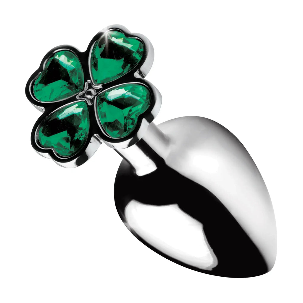 XR Brands® Brands Booty Sparks Lucky Clover Gem Plug – 3 Sizes Metal Temperature Play Small / Green