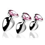 XR Brands® Brands Booty Sparks Pink Heart Gem Anal Plug Set – 3 Sizes Metal Temperature Play