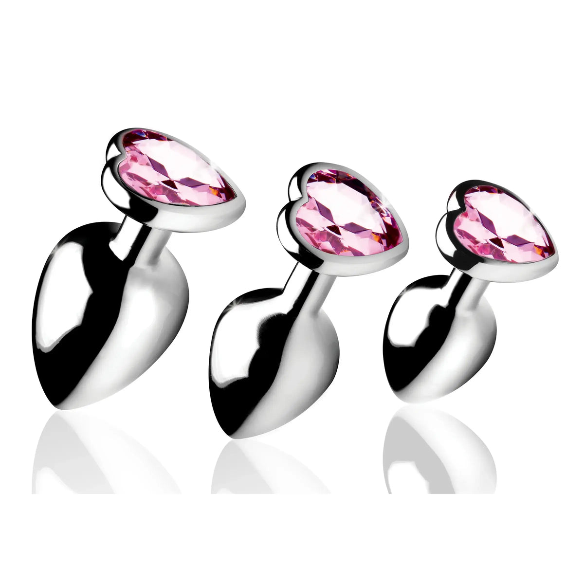 XR Brands® Brands Booty Sparks Pink Heart Gem Anal Plug Set – 3 Sizes Metal Temperature Play
