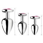 XR Brands® Brands Booty Sparks Pink Heart Gem Anal Plug Set – 3 Sizes Metal Temperature Play