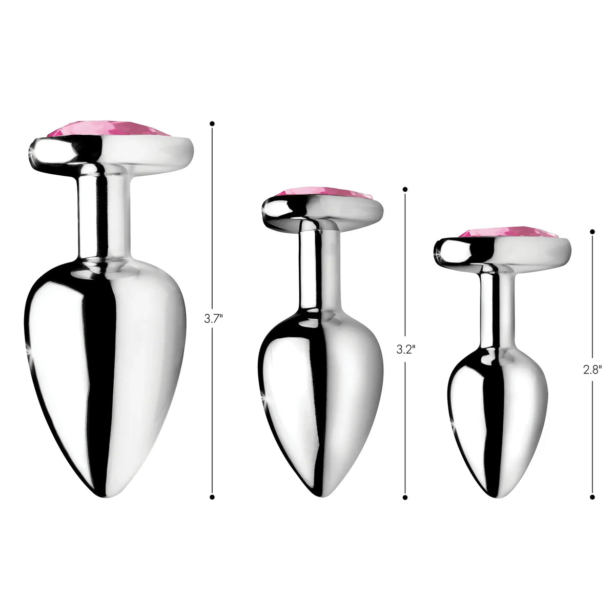 XR Brands® Brands Booty Sparks Pink Heart Gem Anal Plug Set – 3 Sizes Metal Temperature Play