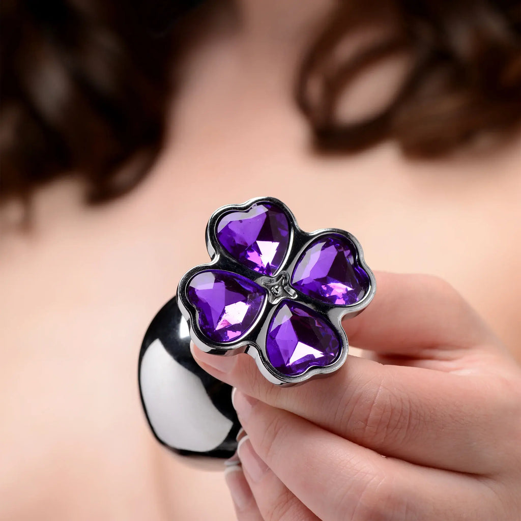 XR Brands® Brands Booty Sparks Violet Flower Gem Anal Plug Set – 3 Sizes Metal Temperature Play Purple