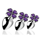 XR Brands® Brands Booty Sparks Violet Flower Gem Anal Plug Set – 3 Sizes Metal Temperature Play Purple