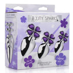 XR Brands® Brands Booty Sparks Violet Flower Gem Anal Plug Set – 3 Sizes Metal Temperature Play Purple