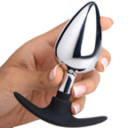 XR Brands® Brands Dark Invader Metal & Silicone Anal Plug | Weighted Butt for Temperature Play Large / Silver