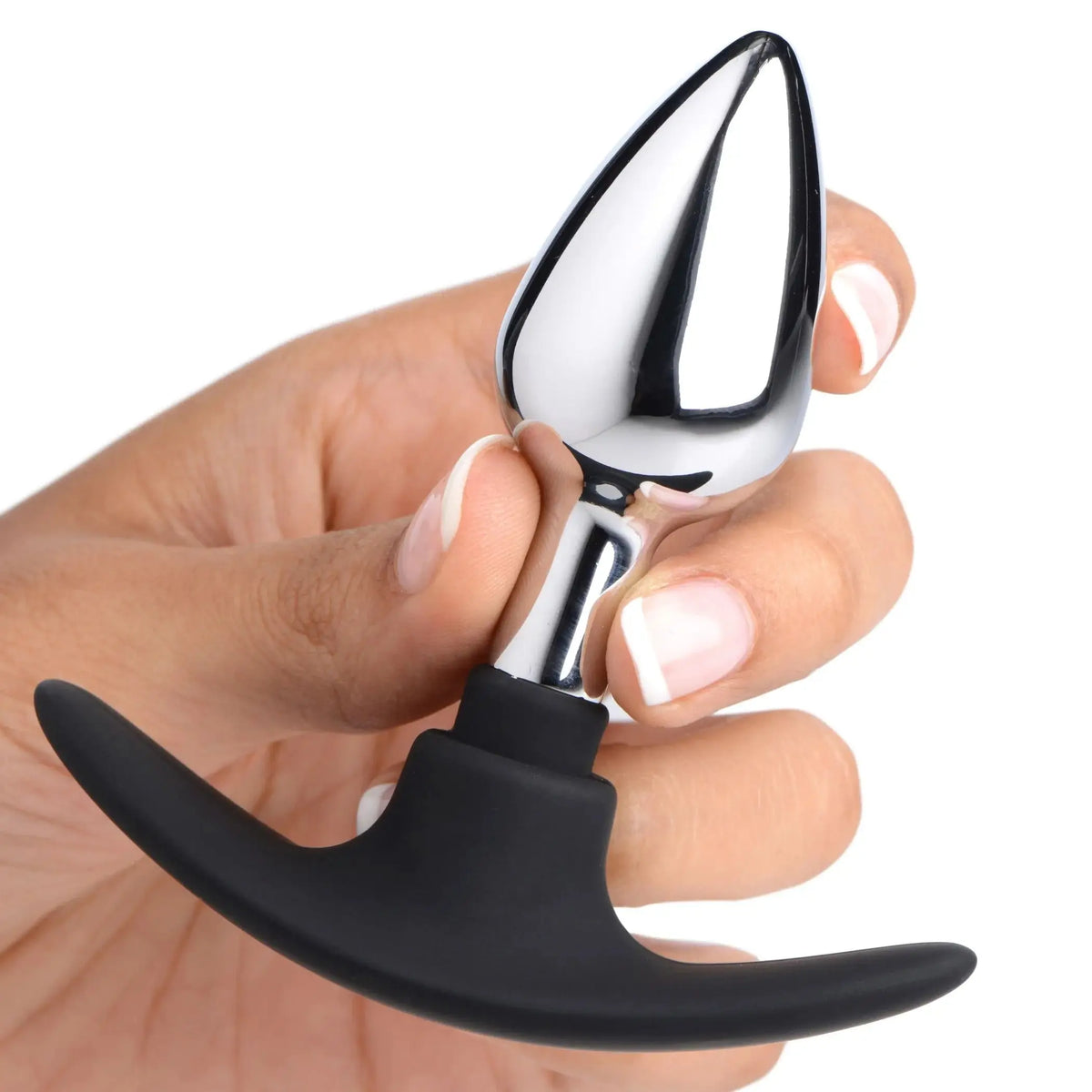 XR Brands® Brands Dark Invader Metal & Silicone Anal Plug | Weighted Butt for Temperature Play Small / Silver