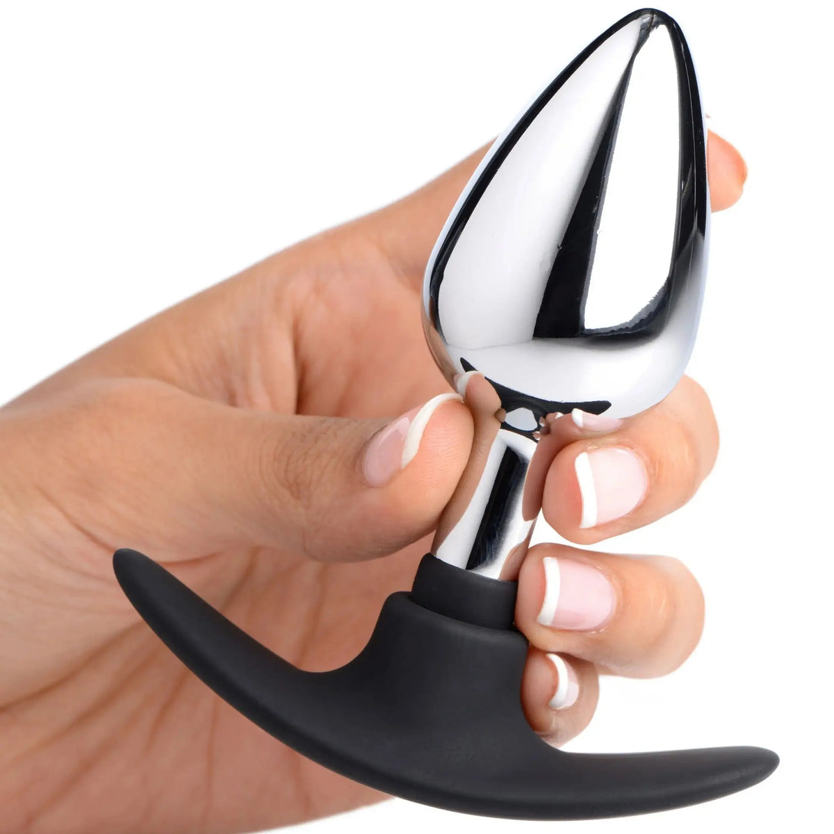 XR Brands® Brands Dark Invader Metal & Silicone Anal Plug | Weighted Butt for Temperature Play Medium / Silver