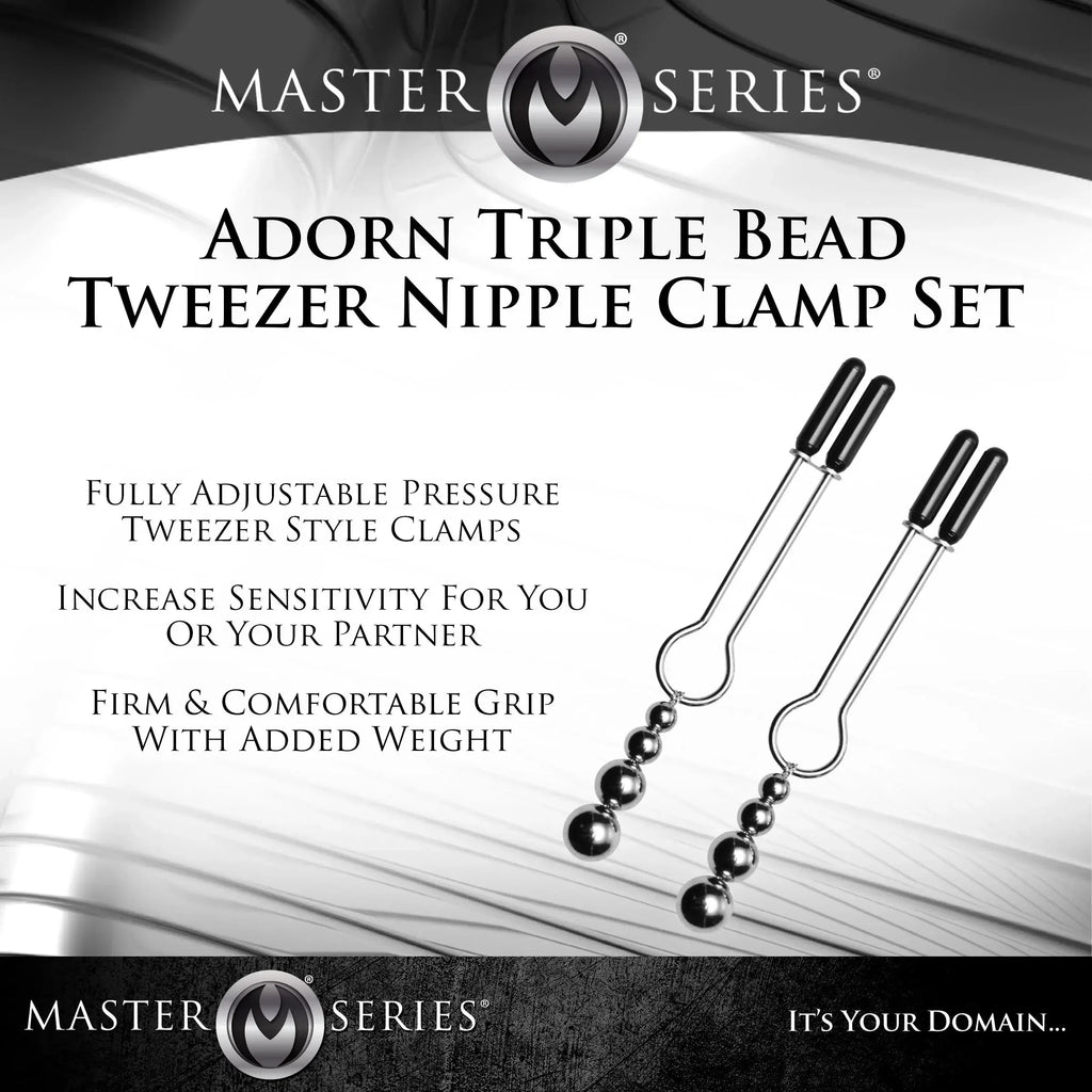 XR Brands® Brands Master Series Adorn Triple Bead Nipple Clamp Set Silver