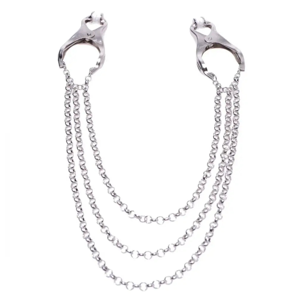 XR Brands® Brands Master Series Affix Triple Chain Nipple Clamps Silver