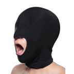 XR Brands® Brands Master Series Blow Hole Open-Mouth Spandex Bondage Hood Black