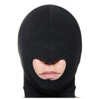 XR Brands® Brands Master Series Blow Hole Open-Mouth Spandex Bondage Hood Black