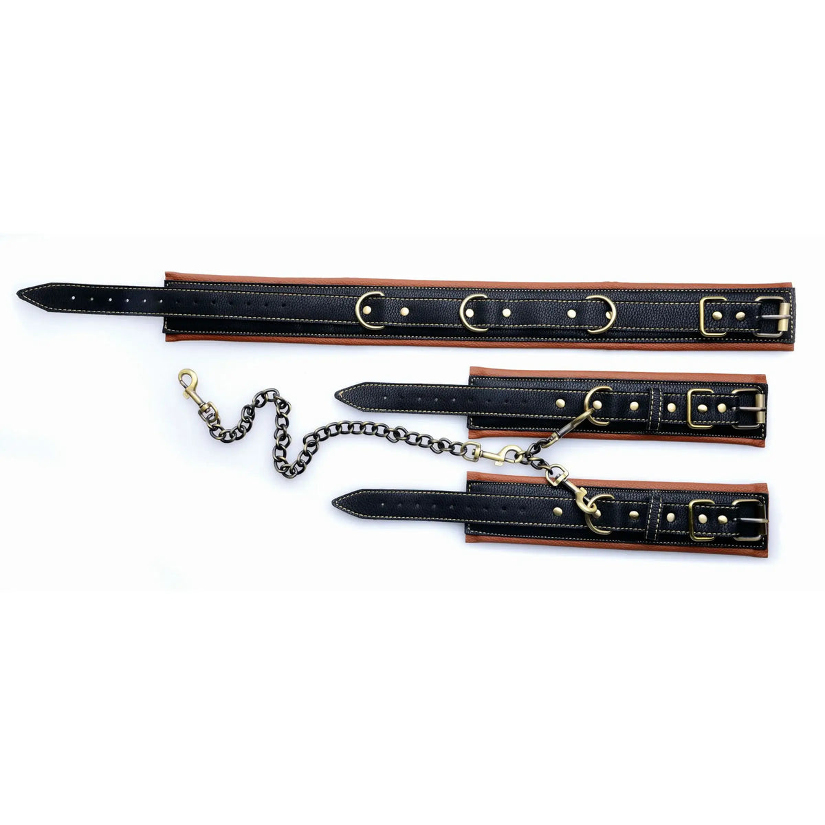 XR Brands® Brands Master Series Coax Vegan Leather Collar & Wrist Restraint Set Black