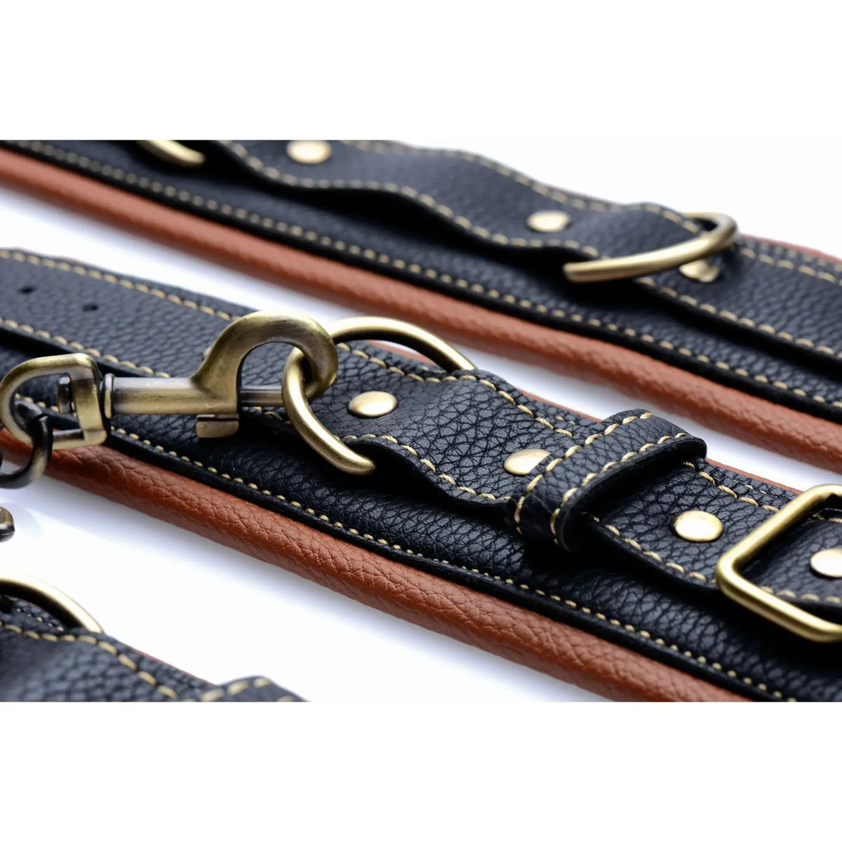 XR Brands® Brands Master Series Coax Vegan Leather Collar & Wrist Restraint Set Black