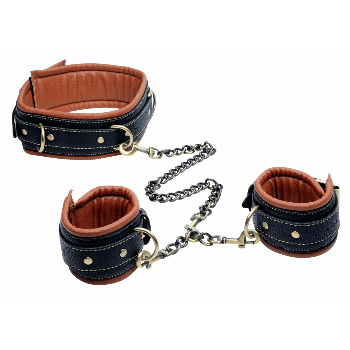 XR Brands® Brands Master Series Coax Vegan Leather Collar & Wrist Restraint Set Black