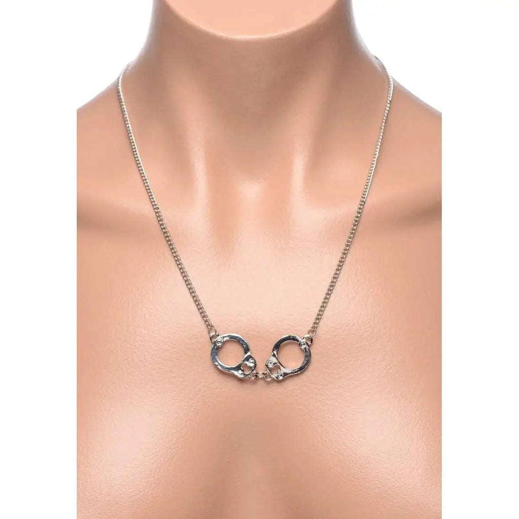 XR Brands® Brands Master Series Cuff Her Handcuff Necklace – BDSM Jewelry Nickel-Free Silver