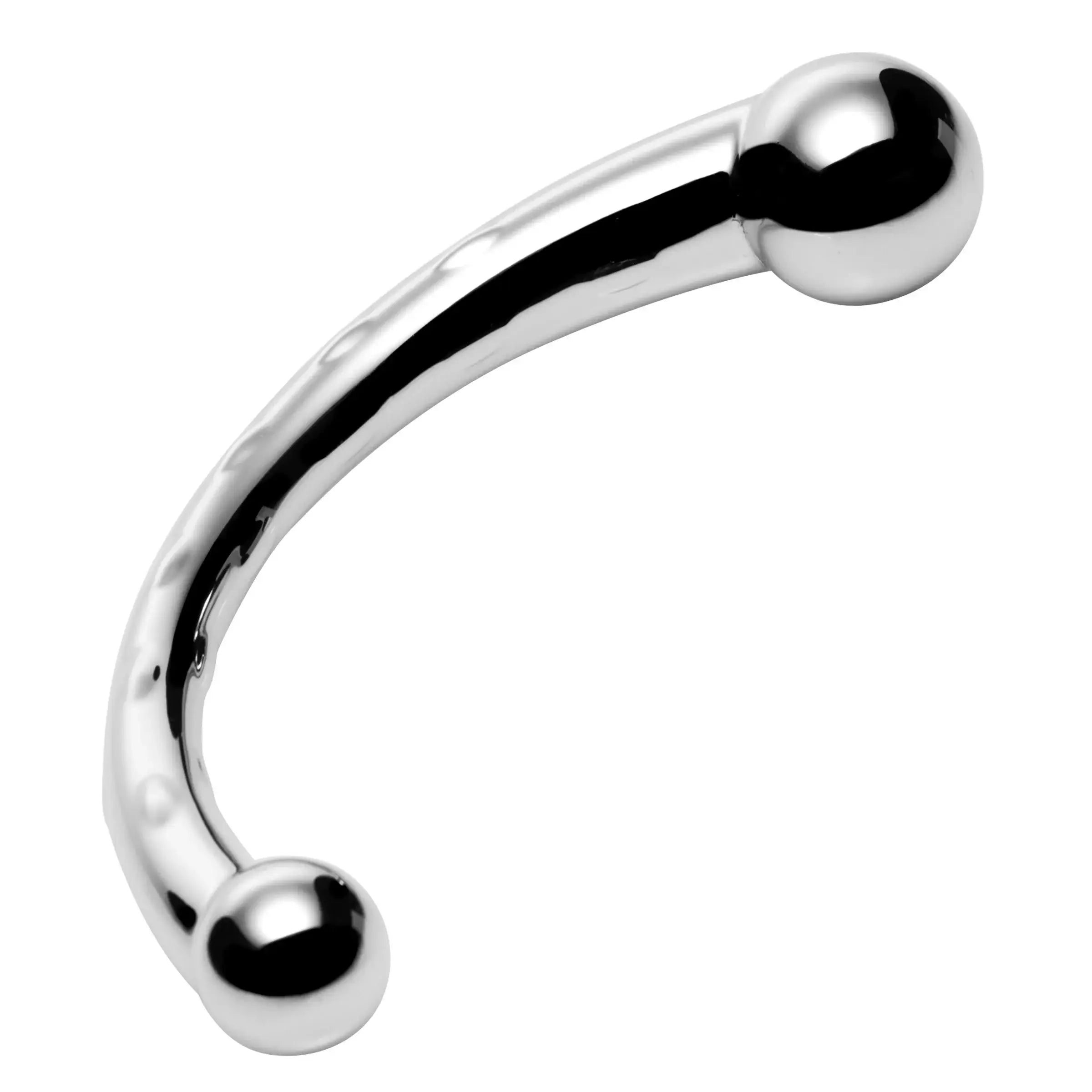 XR Brands® Brands Master Series Curved Steel Dual-Ended Dildo Silver