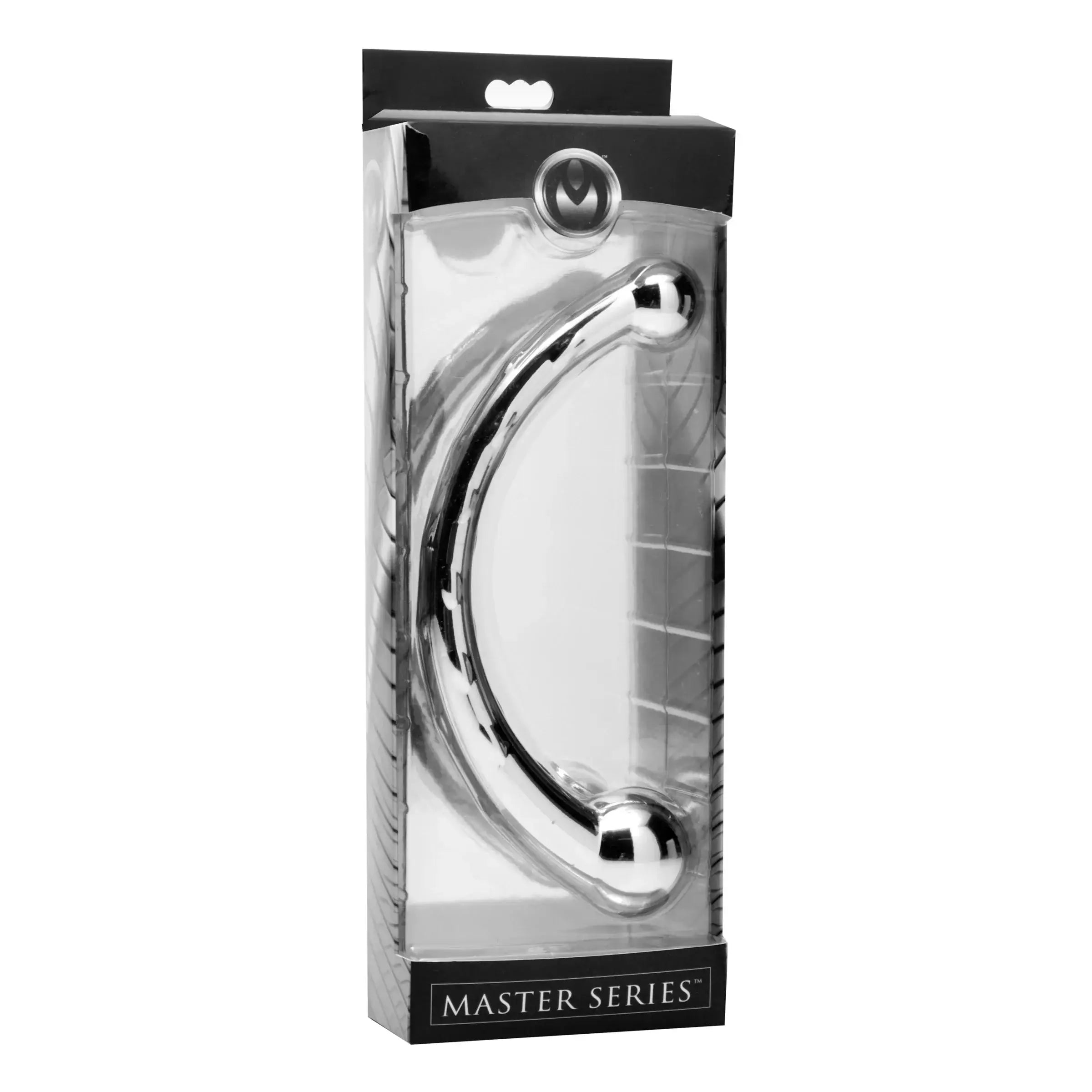 XR Brands® Brands Master Series Curved Steel Dual-Ended Dildo Silver