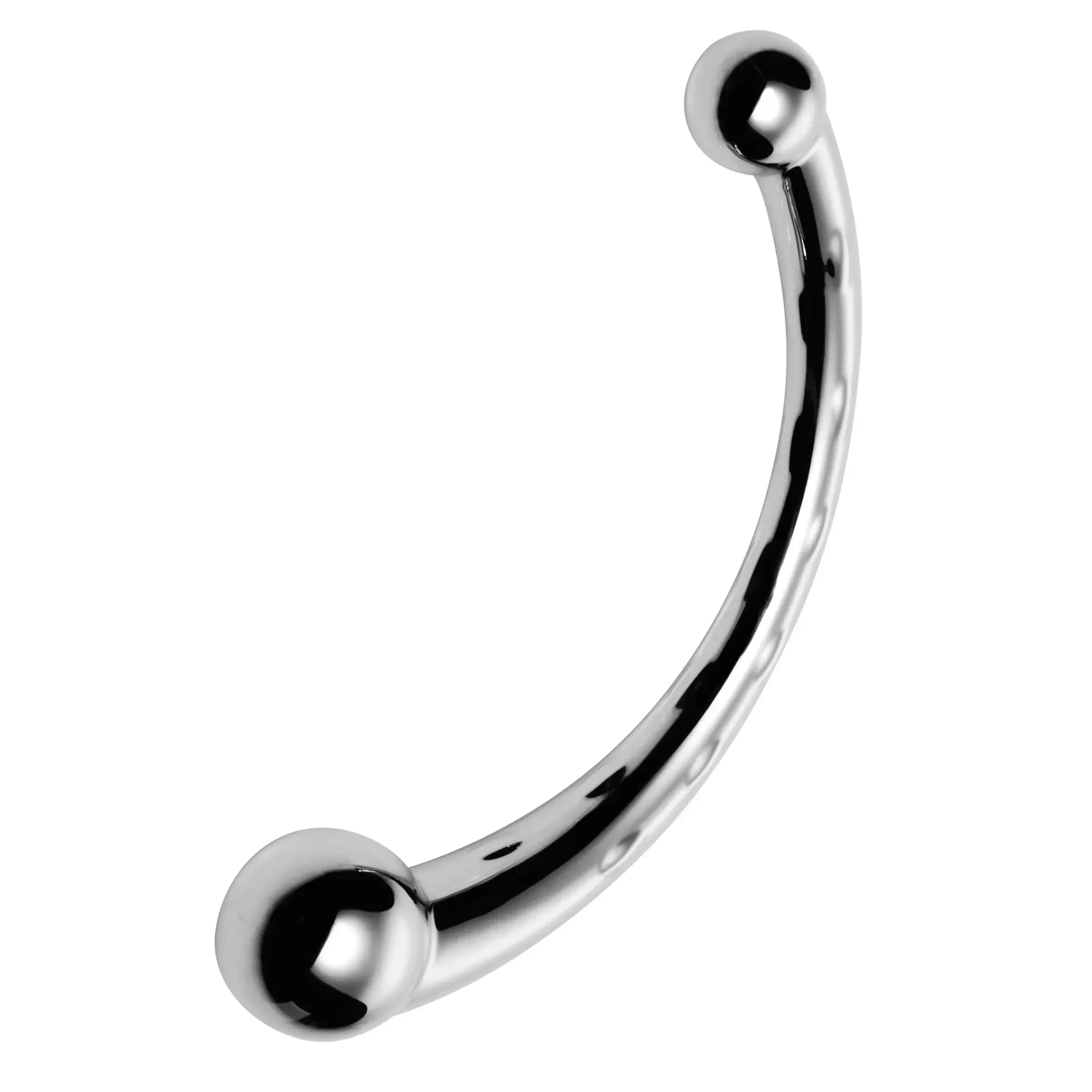 XR Brands® Brands Master Series Curved Steel Dual-Ended Dildo Silver