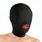 XR Brands® Brands Master Series Disguise Open Mouth Hood – Padded Blindfold Stretch Fit Black