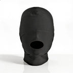XR Brands® Brands Master Series Disguise Open Mouth Hood – Padded Blindfold Stretch Fit Black