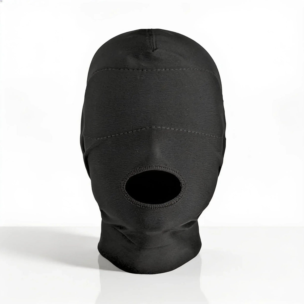 XR Brands® Brands Master Series Disguise Open Mouth Hood – Padded Blindfold Stretch Fit Black