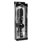 XR Brands® Brands Master Series Hush Locking Silicone Ball Gag – Leather Strap Comfort Fit Black