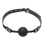 XR Brands® Brands Master Series Hush Locking Silicone Ball Gag – Leather Strap Comfort Fit Black