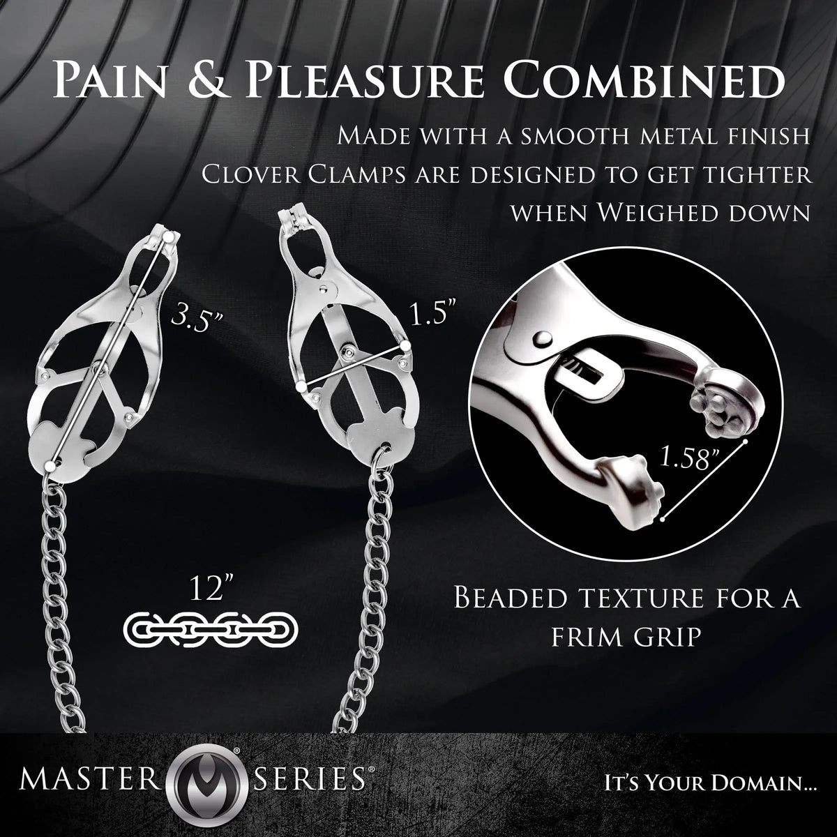 XR Brands® Brands Master Series Monarch Clover Nipple Clamps – Chain-Tightening Intermediate–Advanced Silver