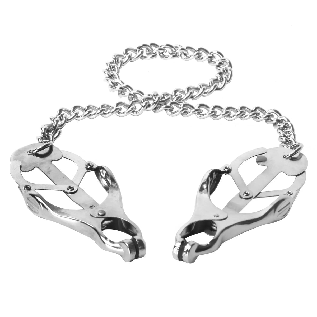 XR Brands® Brands Master Series Monarch Clover Nipple Clamps – Chain-Tightening Intermediate–Advanced Silver