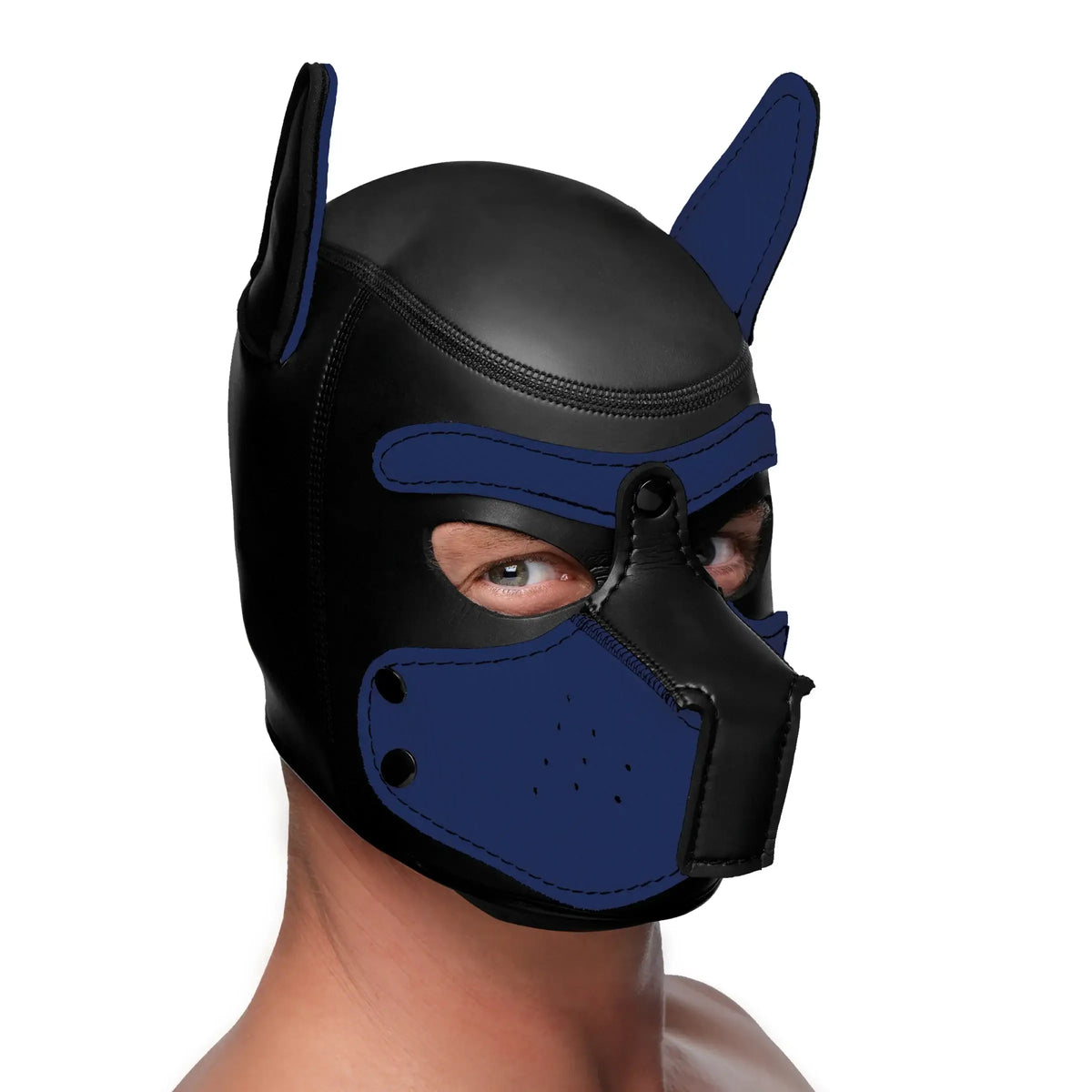 XR Brands® Brands Master Series Spike Neoprene Puppy Hood | Snap-On Muzzle Adjustable Ears Petplay Blue