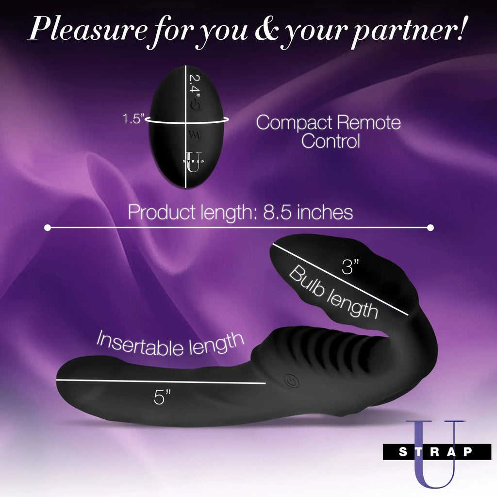 XR Brands® Brands Strap U Pro Rider Strapless Strap-On | Dual Motors 9 Modes Wireless Remote Black