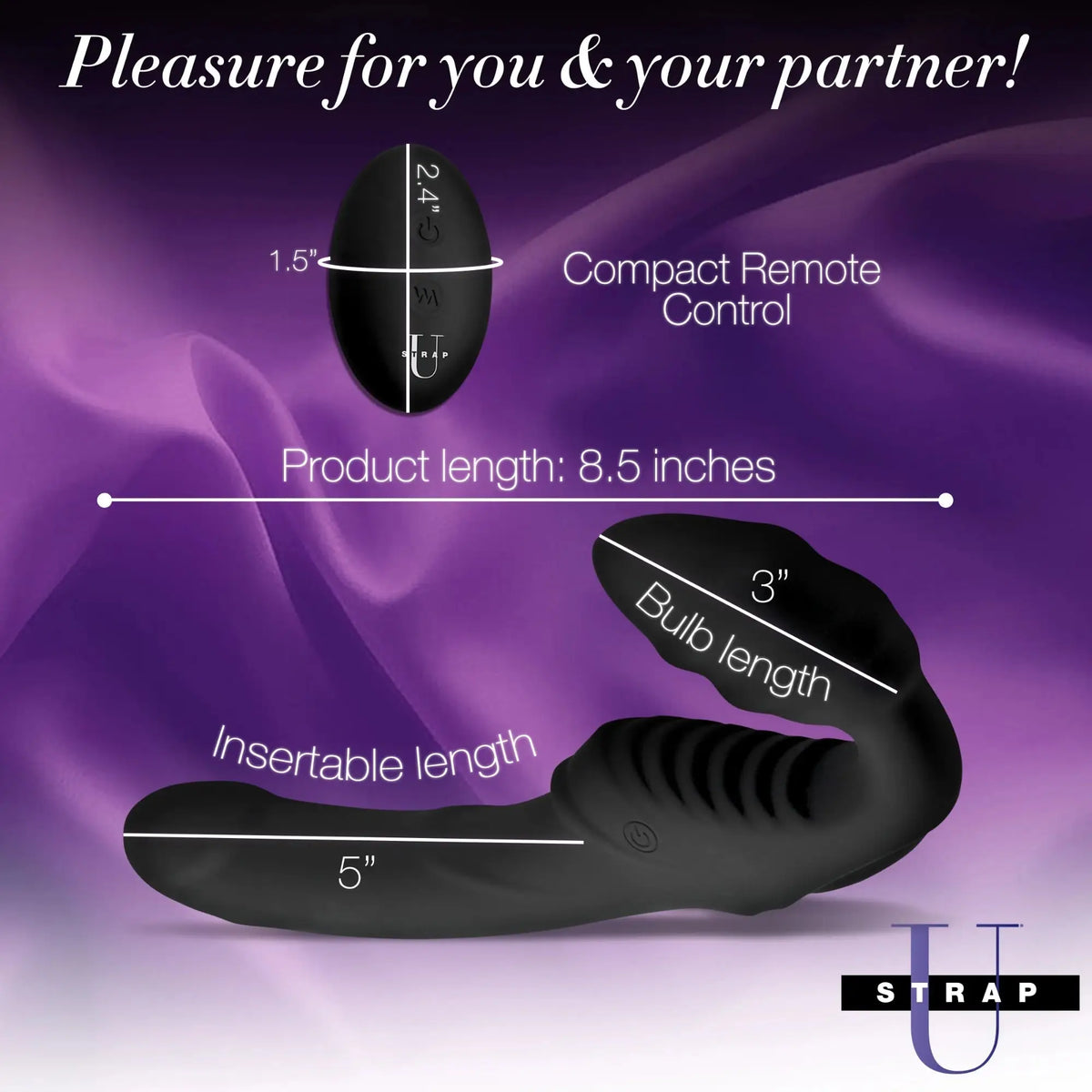 XR Brands® Brands Strap U Pro Rider Strapless Strap-On | Dual Motors 9 Modes Wireless Remote Black