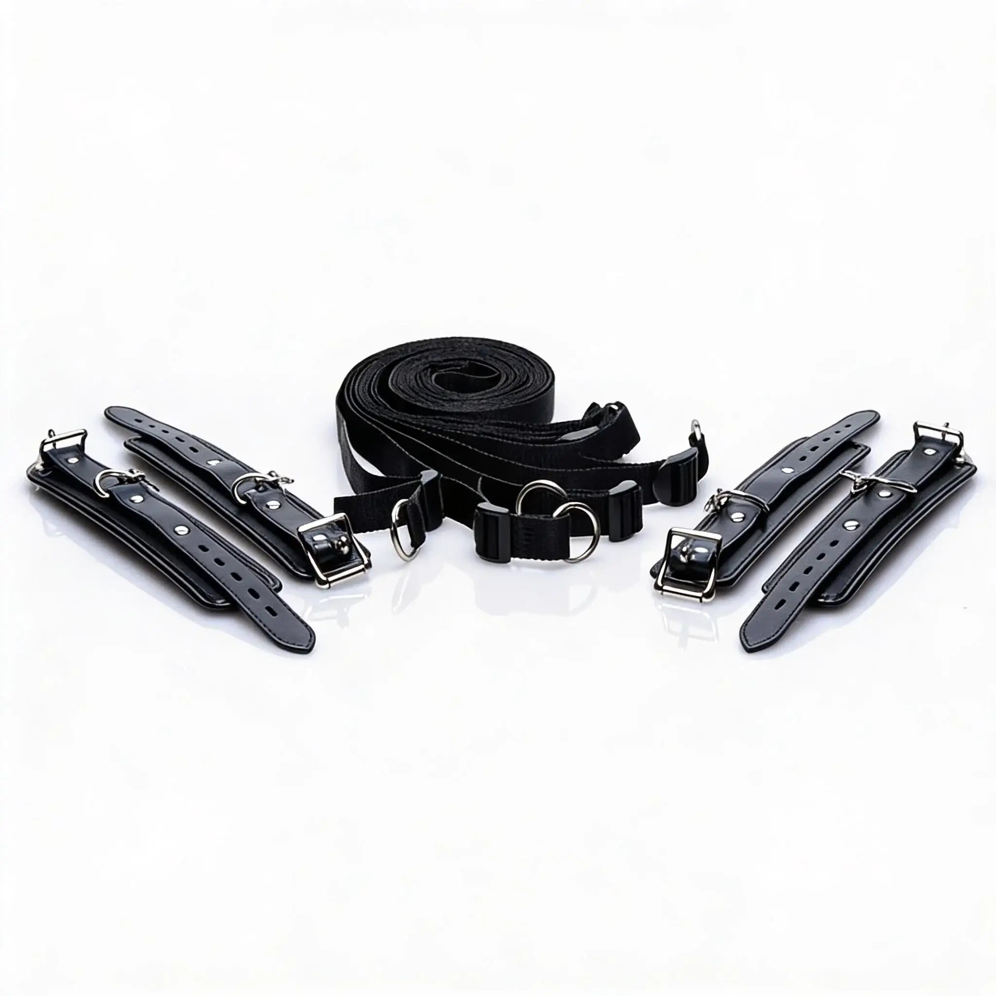 XR Brands® Brands Strict Deluxe Bed Restraint Kit – Padded Cuffs & Adjustable Straps Black