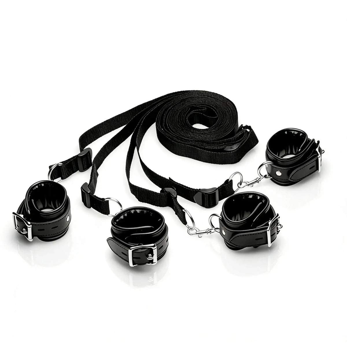 XR Brands® Brands Strict Deluxe Bed Restraint Kit – Padded Cuffs & Adjustable Straps Black
