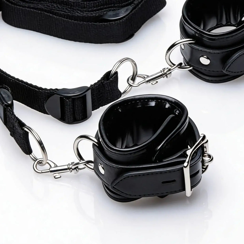 XR Brands® Brands Strict Deluxe Bed Restraint Kit – Padded Cuffs & Adjustable Straps Black