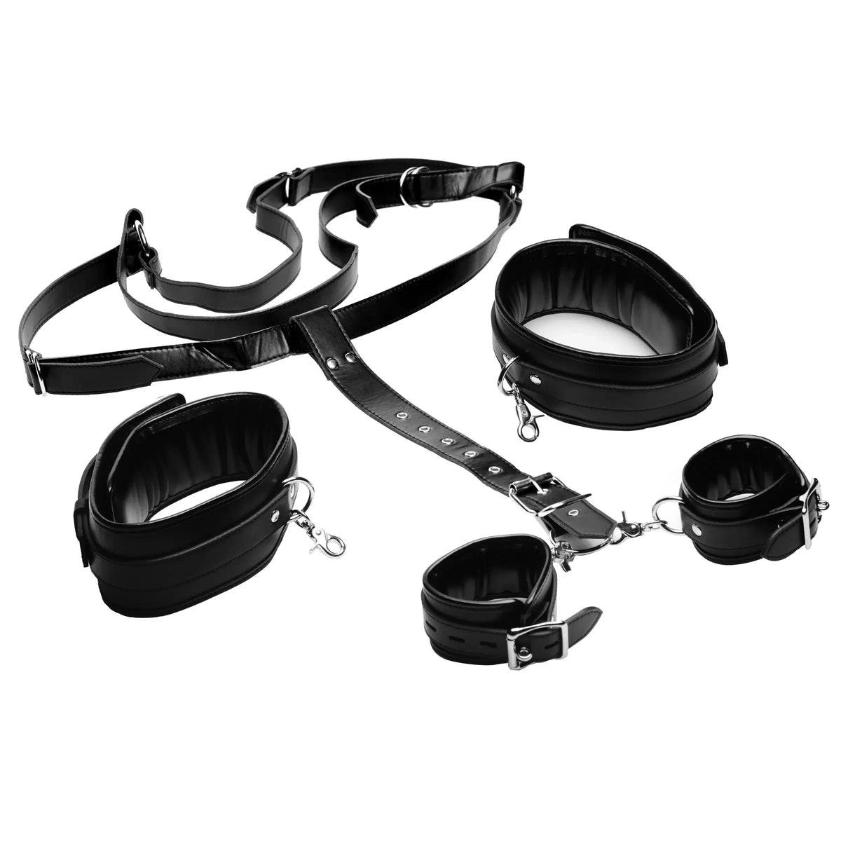 XR Brands® Brands Strict Deluxe Thigh Sling with Wrist Cuffs – Adjustable Padded Lockable Black