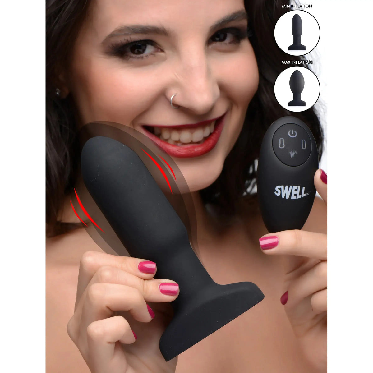 XR Brands® Brands Swell Inflatable Vibrating Anal Plug | Remote Controlled 7 Modes Adjustable Inflation Black
